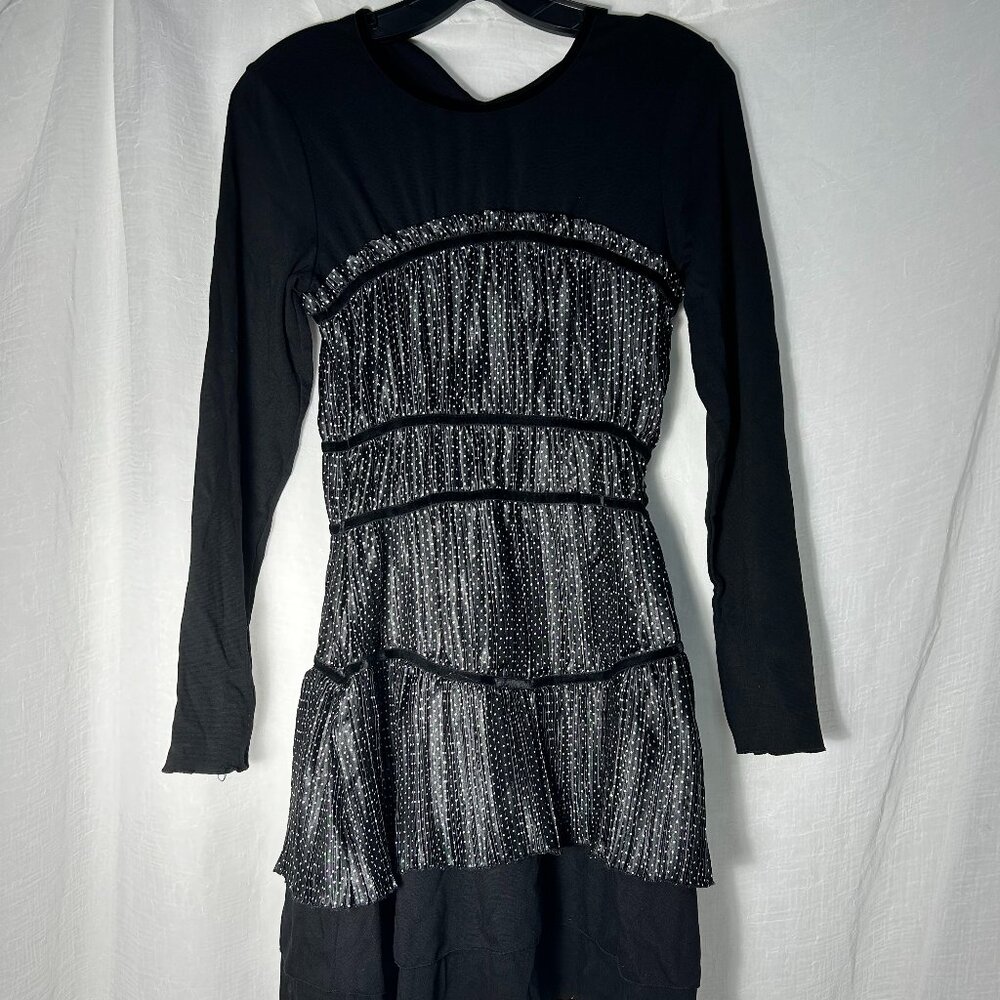 NWT Handmade Monnalisa Size L  Black and Polka Dot Dress